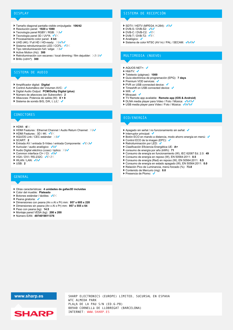 Sharp LC-42LE762E User Manual | Page 2 / 2