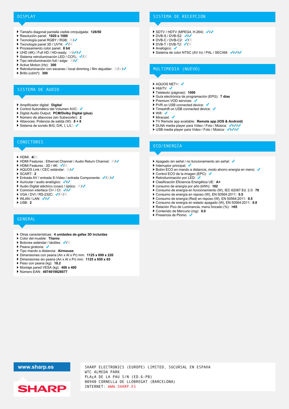 Sharp LC-50LE772EN User Manual | Page 2 / 2