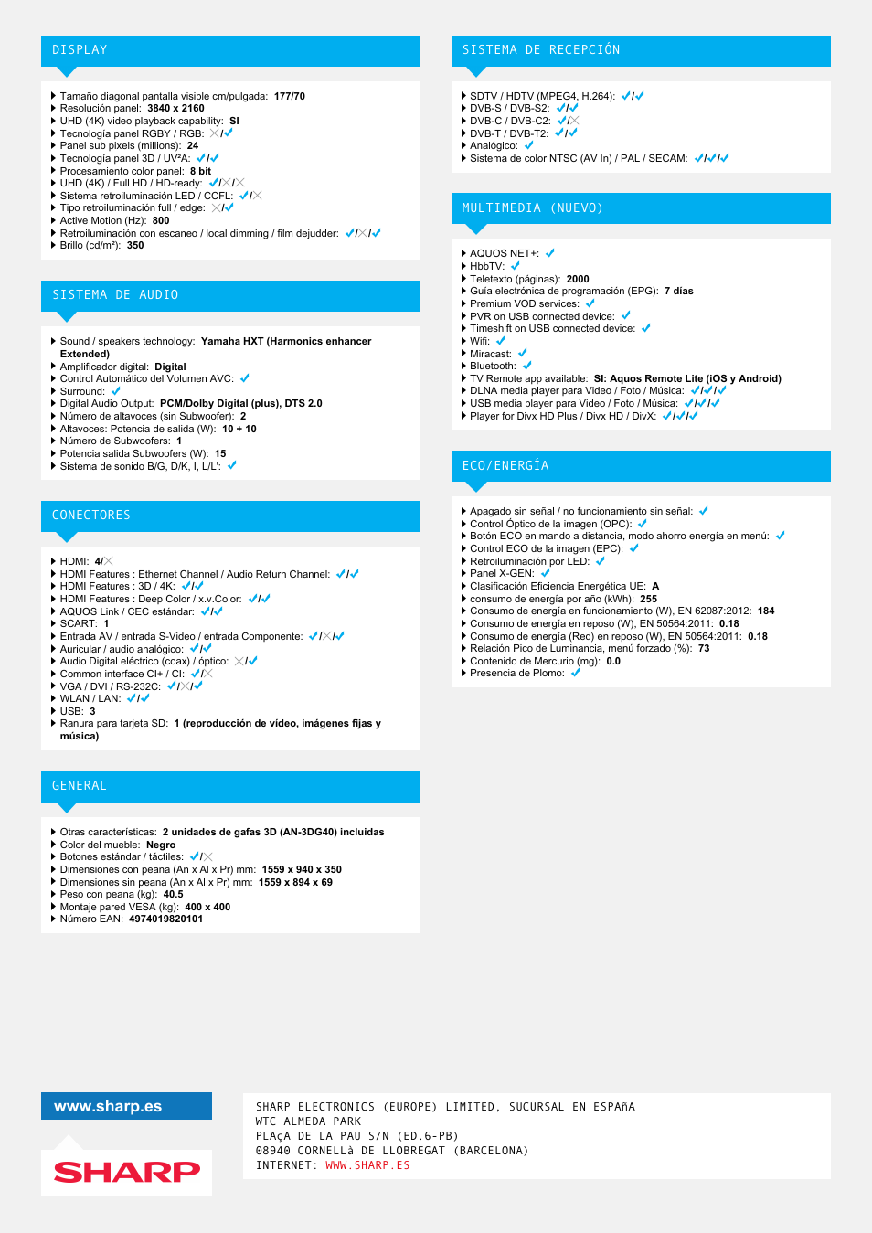 Sharp LC-70UD20E User Manual | Page 2 / 2