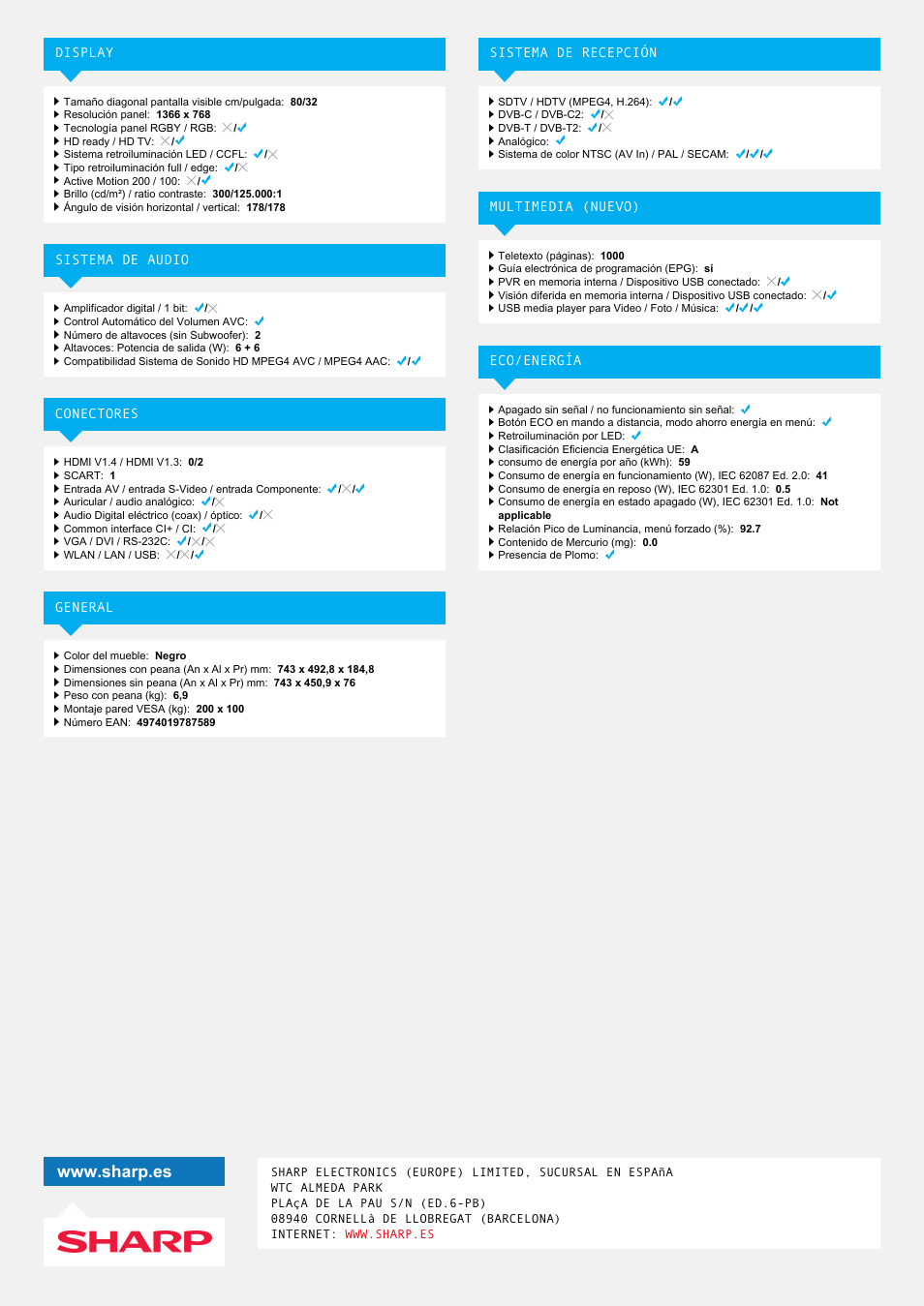 Sharp LC-32LD145E User Manual | Page 2 / 2