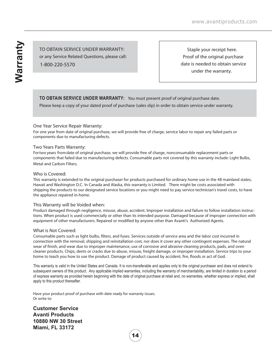 Avanti H2311W User Manual | Page 16 / 19