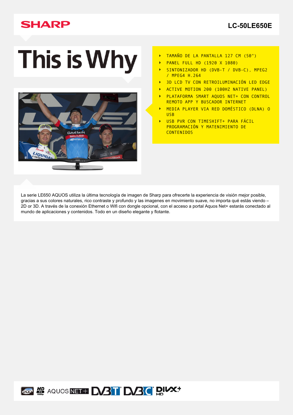 Sharp LC-50LE650E User Manual | 2 pages