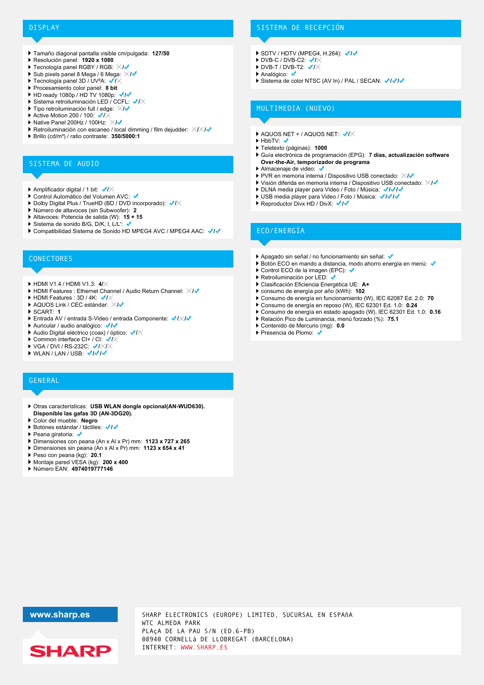 Sharp LC-50LE650E User Manual | Page 2 / 2