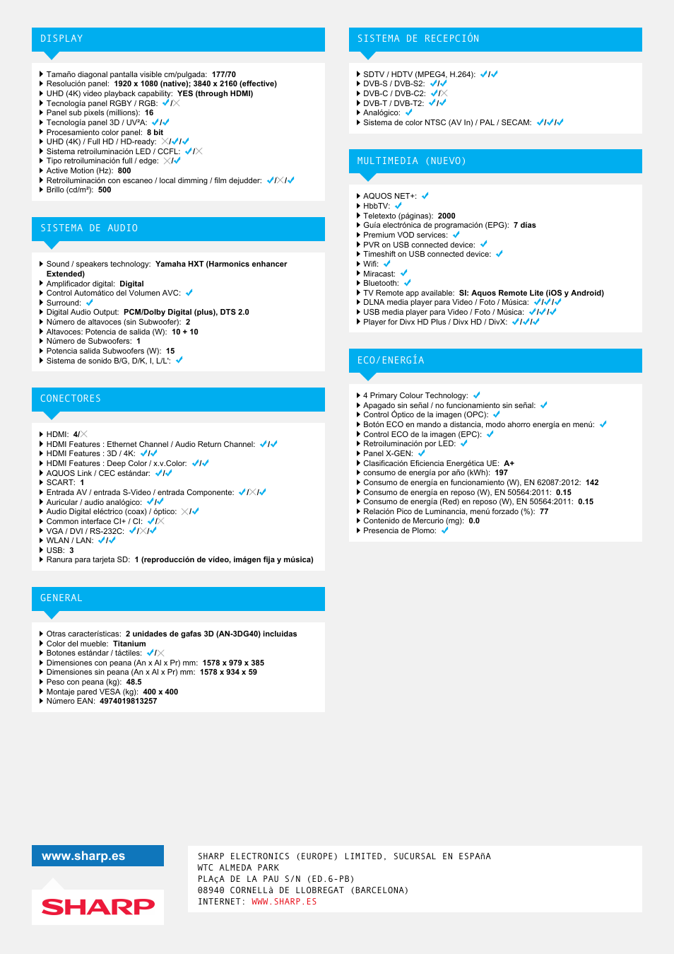 Sharp LC-70UQ10E User Manual | Page 2 / 2