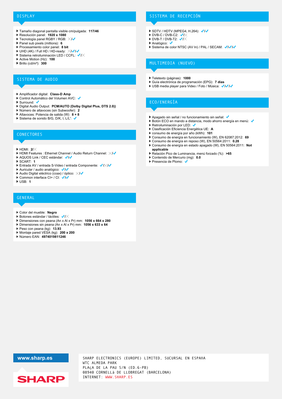 Sharp LC-46LD264E User Manual | Page 2 / 2