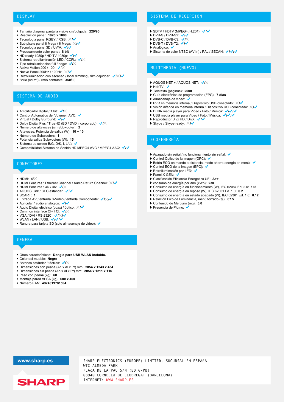 Sharp LC-90LE757E User Manual | Page 2 / 2