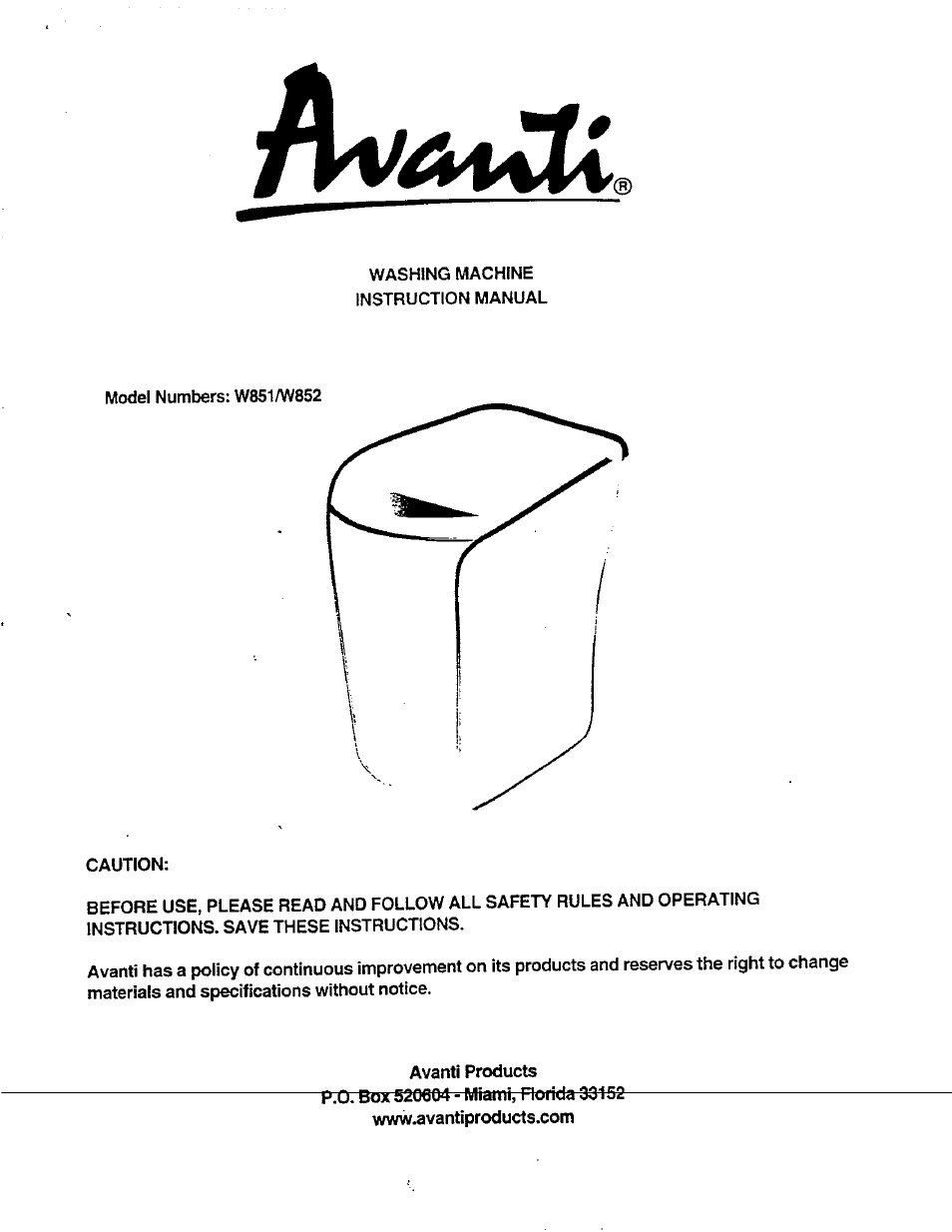 Avanti W851 User Manual | 31 pages