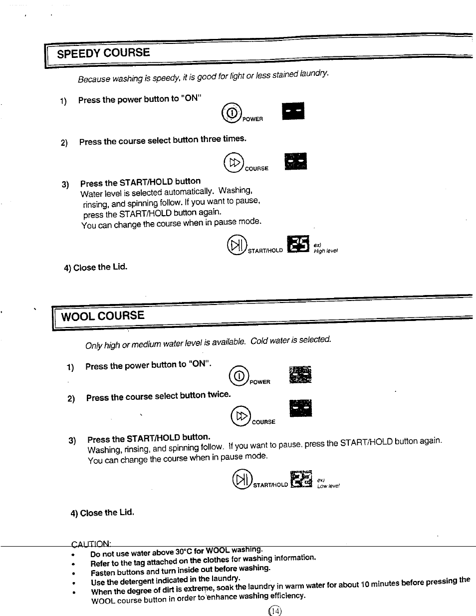 Speedy course, Wool course | Avanti W851 User Manual | Page 14 / 31