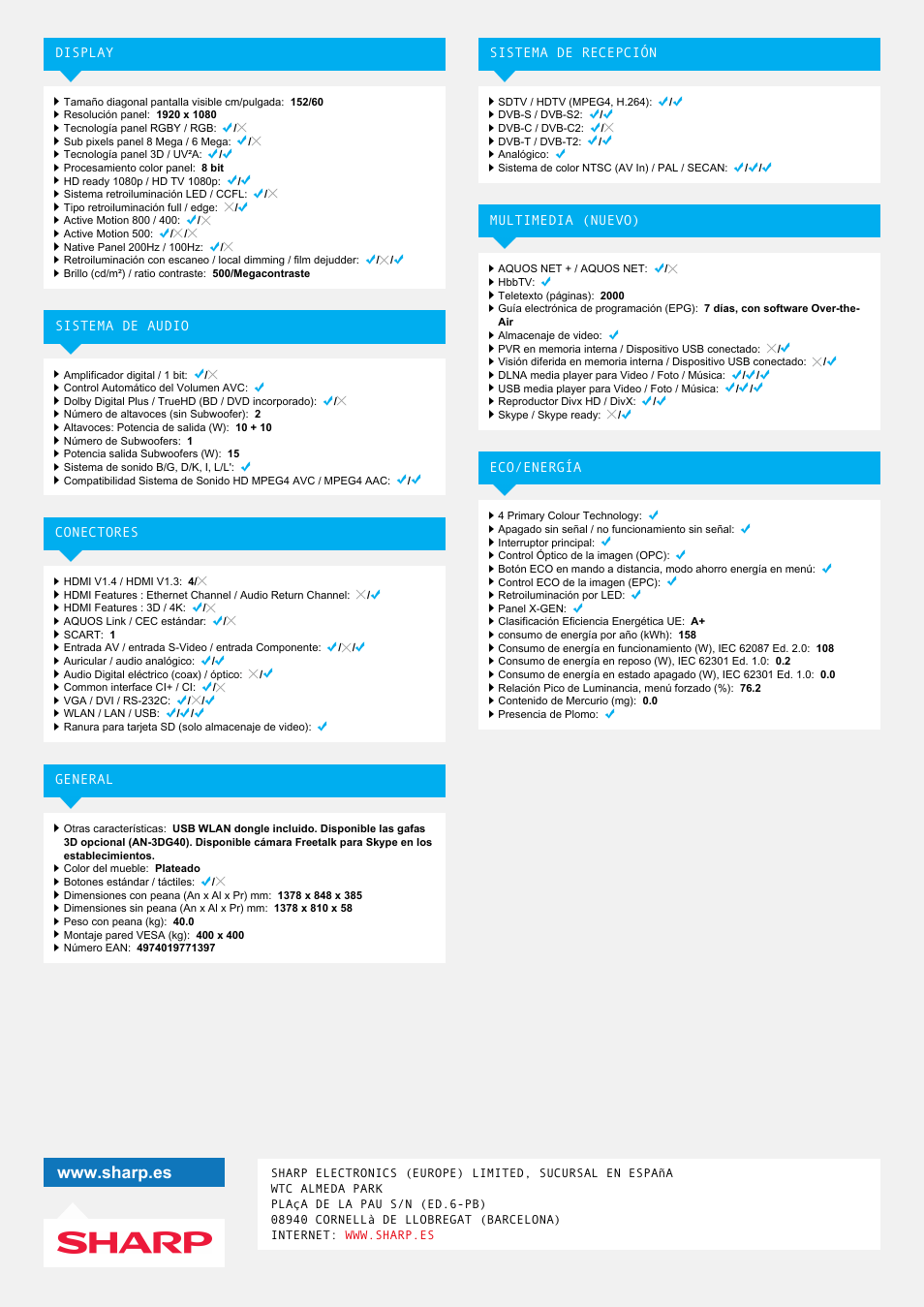 Sharp LC-60LE857E User Manual | Page 2 / 2