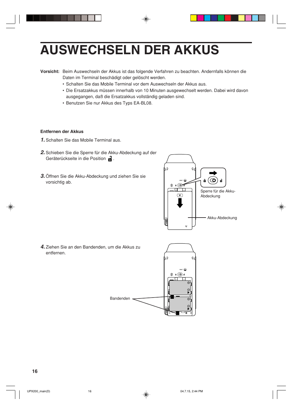 Auswechseln der akkus | Sharp UP-X200 User Manual | Page 18 / 48