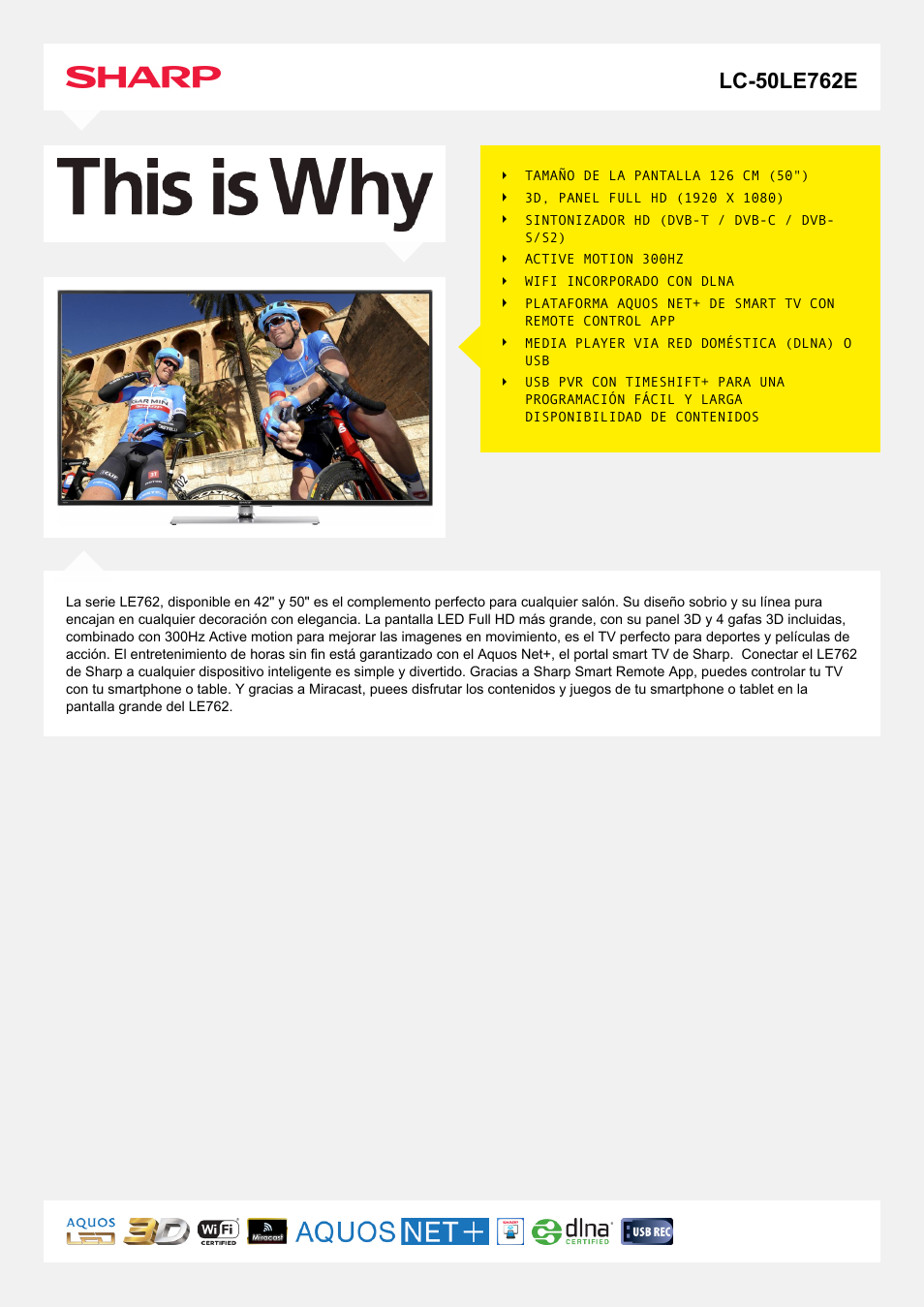 Sharp LC-50LE762E User Manual | 2 pages