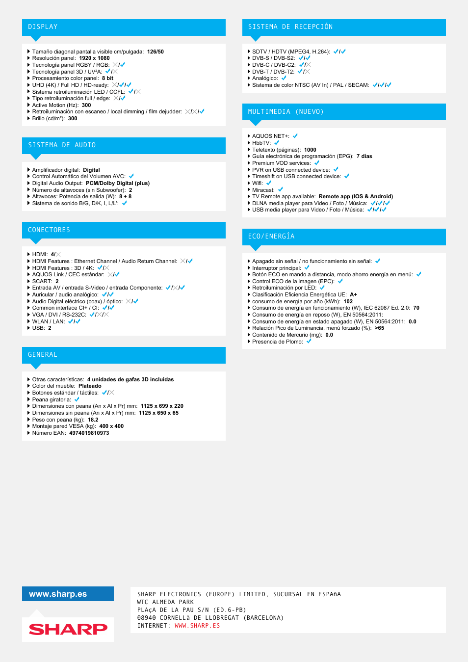 Sharp LC-50LE762E User Manual | Page 2 / 2
