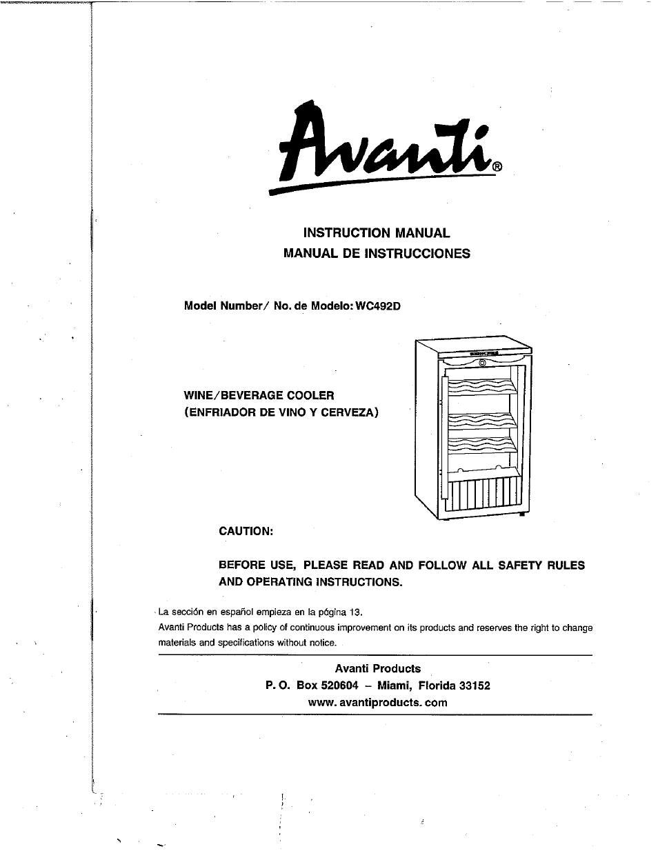 Avanti WC492D User Manual | 17 pages