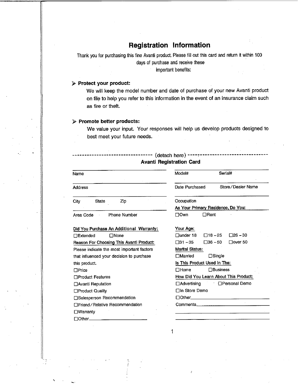 Registration information | Avanti WC492D User Manual | Page 2 / 17