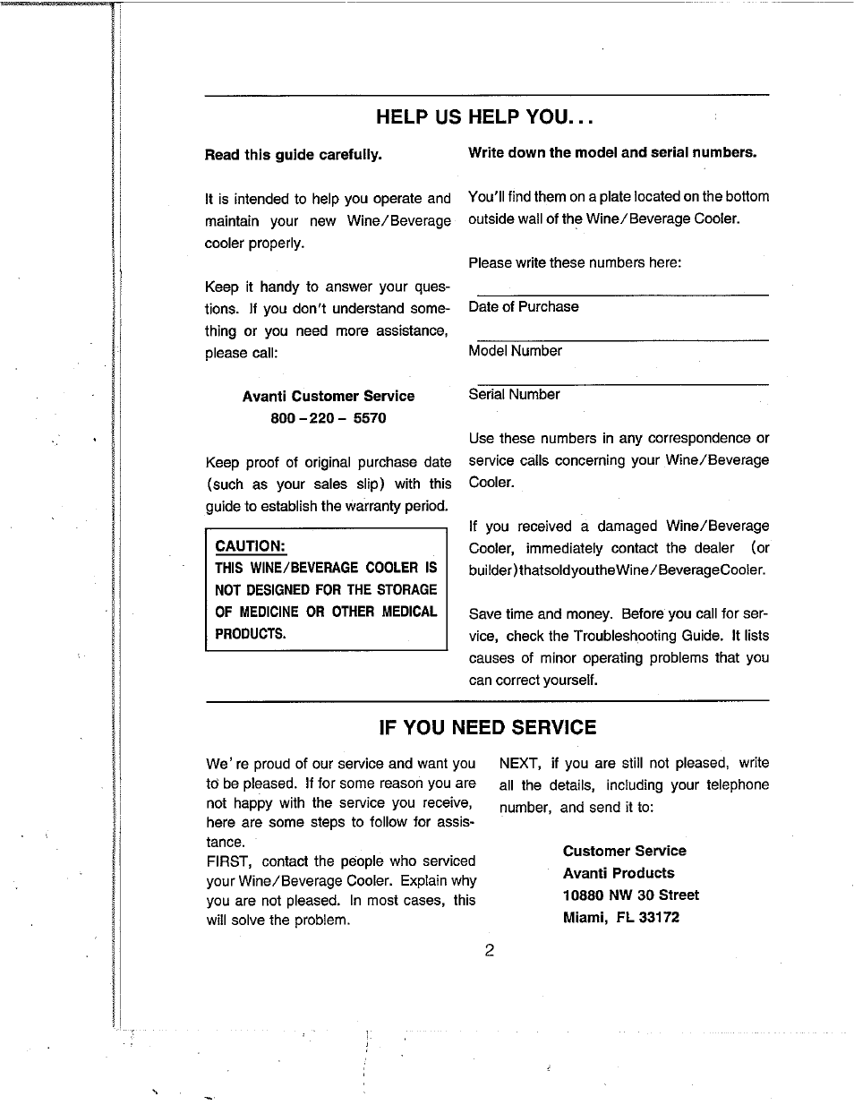 Help us help you, If you need service | Avanti WC492D User Manual | Page 3 / 17
