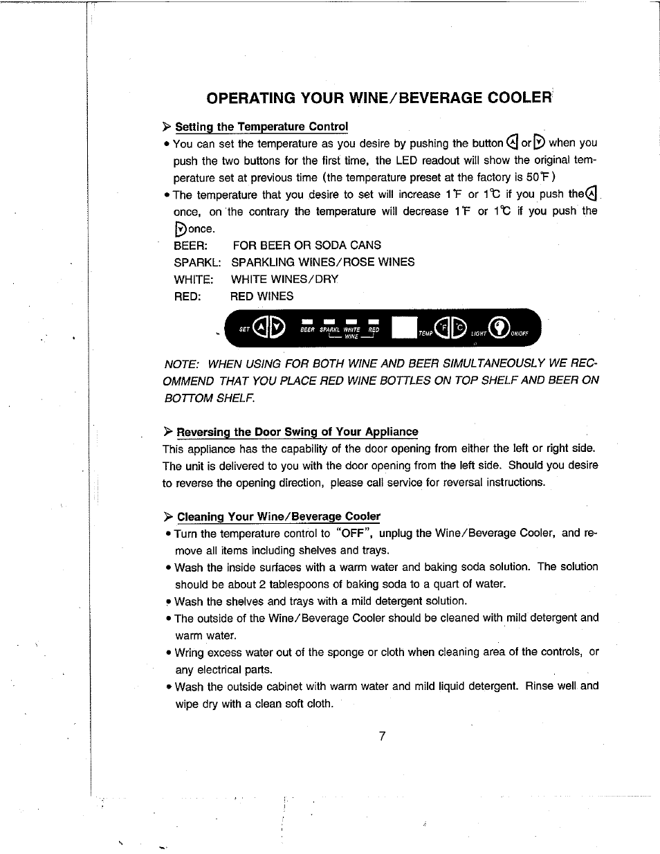 Operating your wine/beverage cooler | Avanti WC492D User Manual | Page 8 / 17