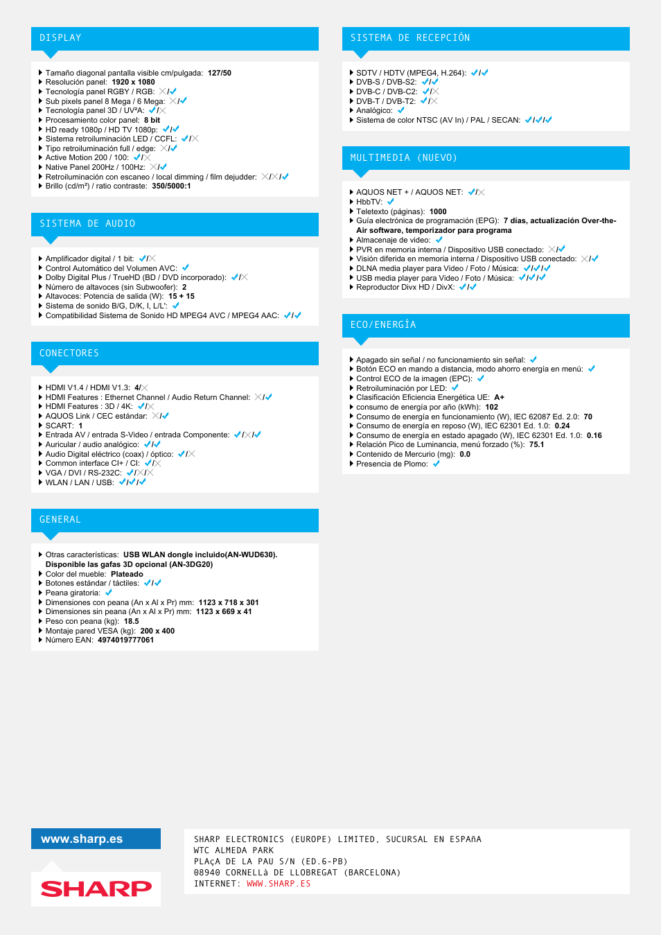 Sharp LC-50LE752E User Manual | Page 2 / 2