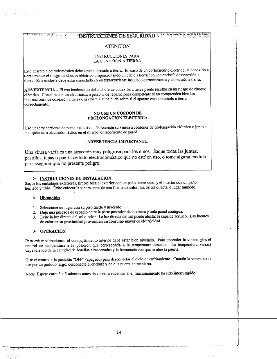 Ubicación | Avanti WC500CL User Manual | Page 14 / 16