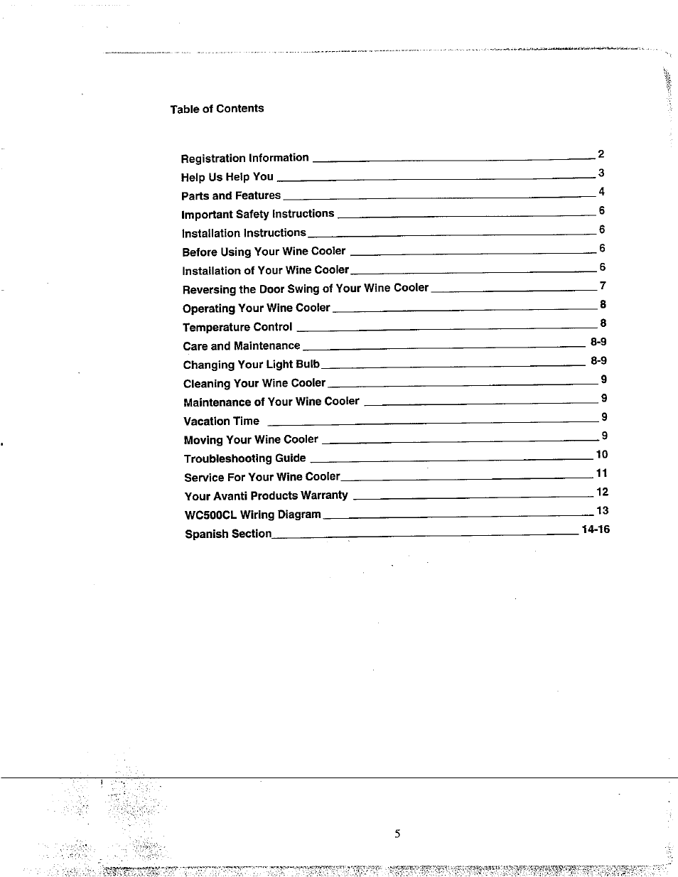 Avanti WC500CL User Manual | Page 5 / 16
