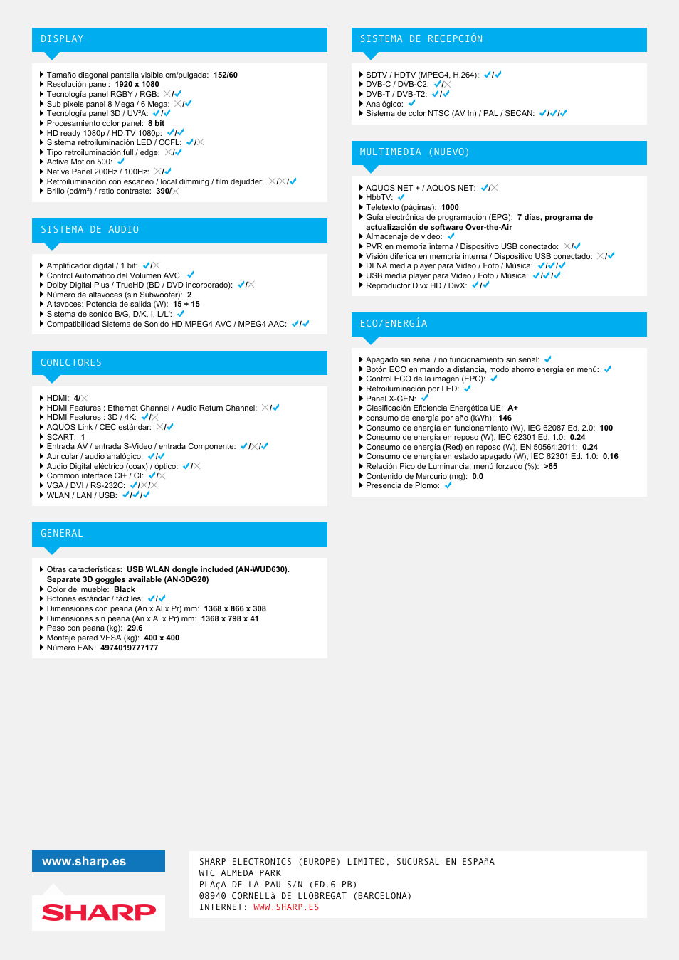 Sharp LC-60LE651E User Manual | Page 2 / 2