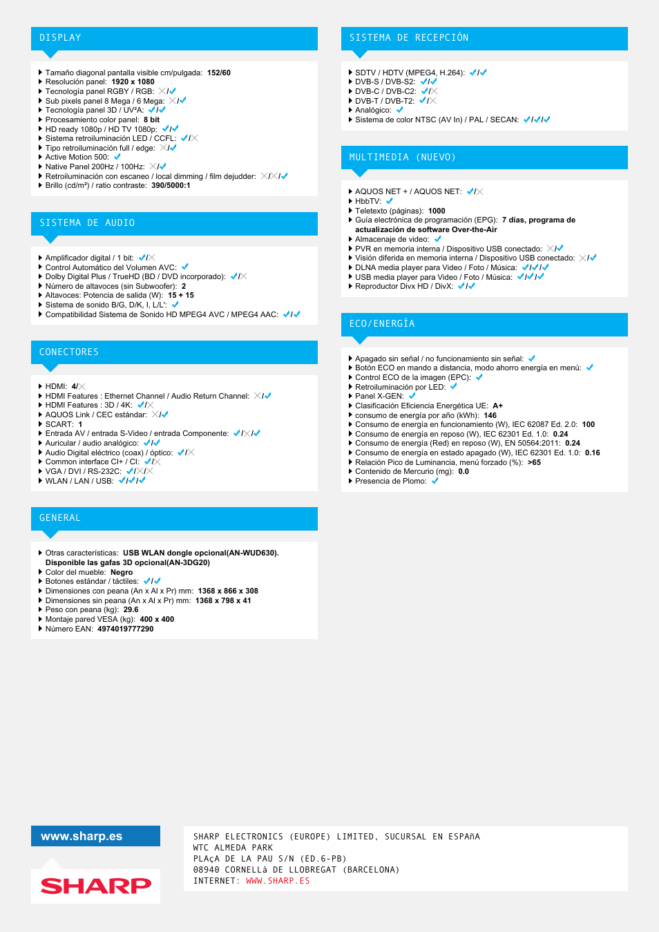 Sharp LC-60LE652E User Manual | Page 2 / 2