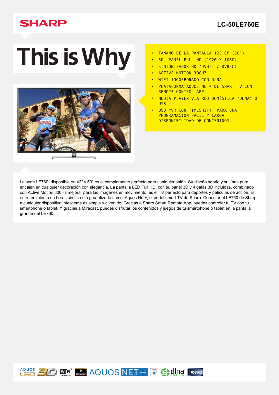 Sharp LC-50LE760E User Manual | 2 pages
