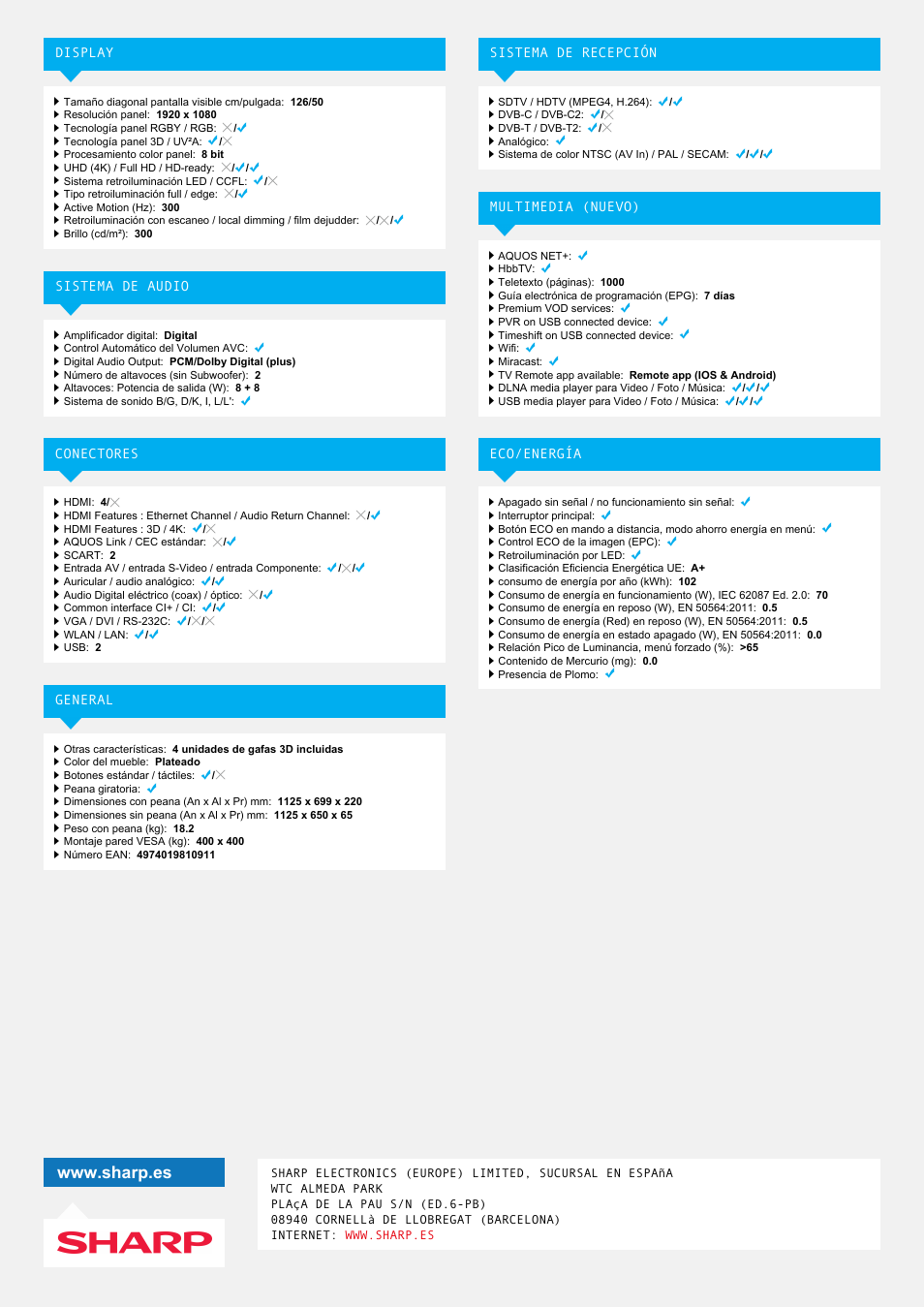 Sharp LC-50LE760E User Manual | Page 2 / 2