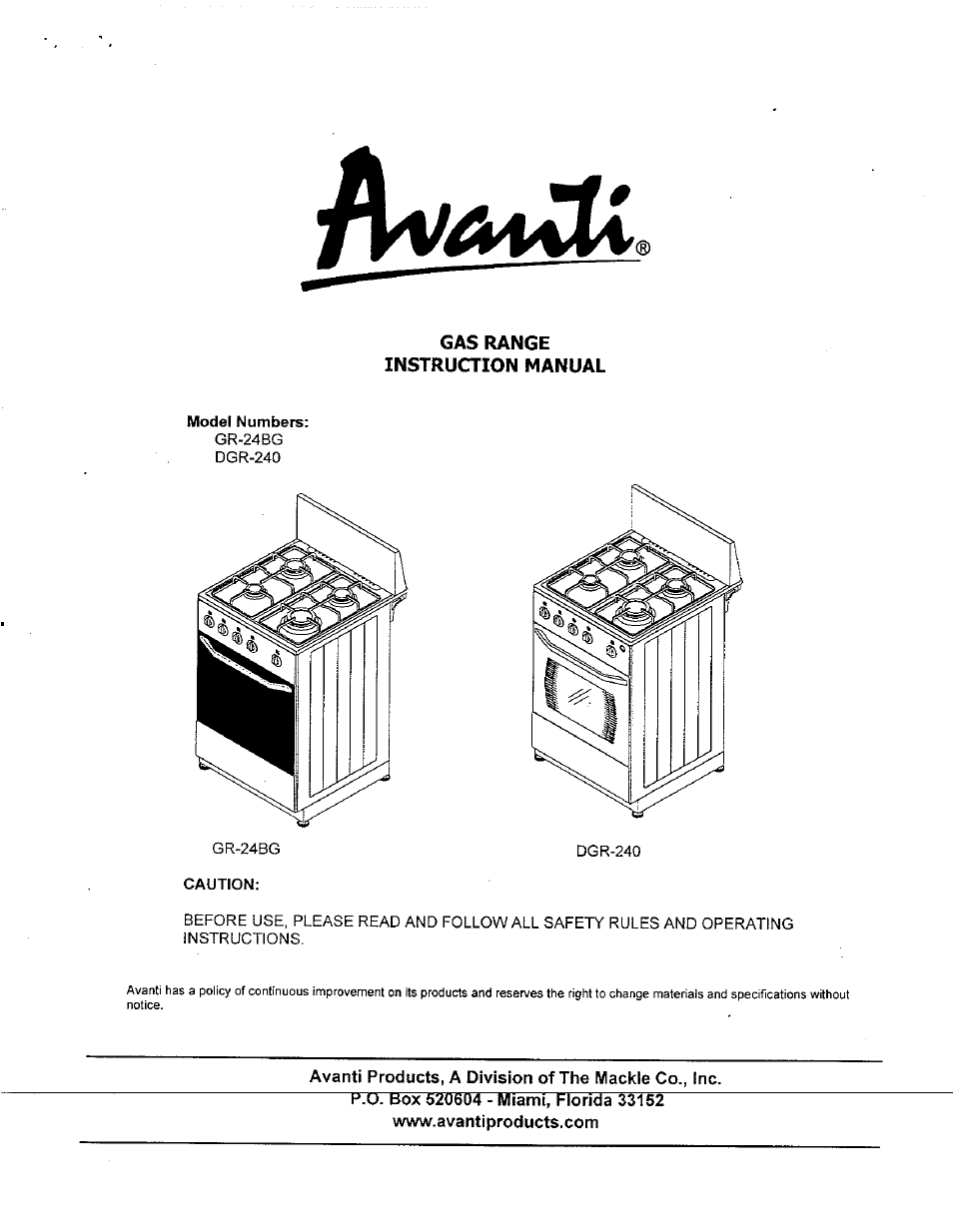 Avanti GR-24BG User Manual | 18 pages