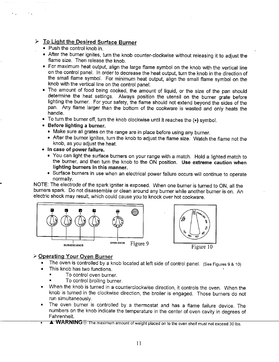To light the desired surface burner, Operating your oven burner, Wariffl^g | Before lighting a burner | Avanti GR-24BG User Manual | Page 11 / 18