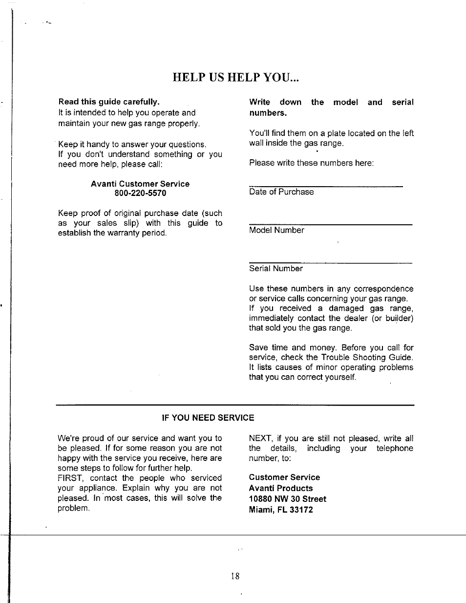 Help us help you | Avanti GR-24BG User Manual | Page 18 / 18