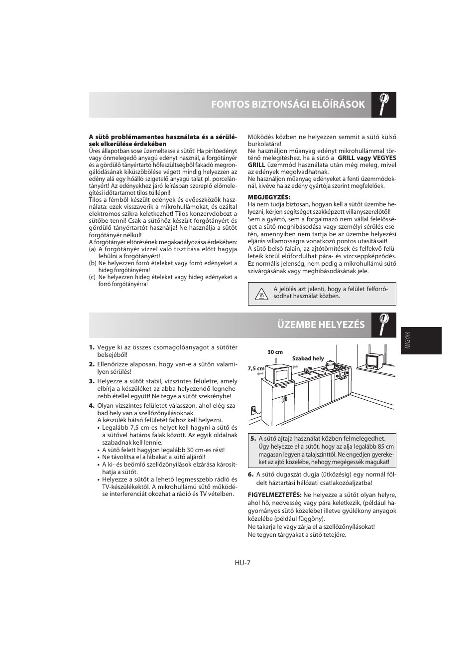 Üzembe helyezés fontos biztonsági előírások | Sharp R-642WE User Manual | Page 105 / 226