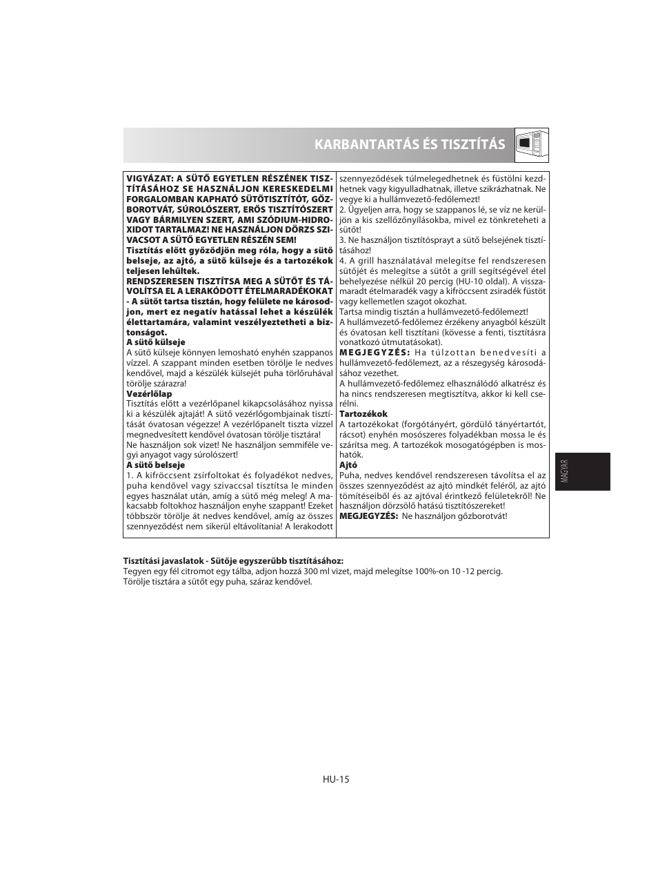 Karbantartás és tisztítás | Sharp R-642WE User Manual | Page 113 / 226