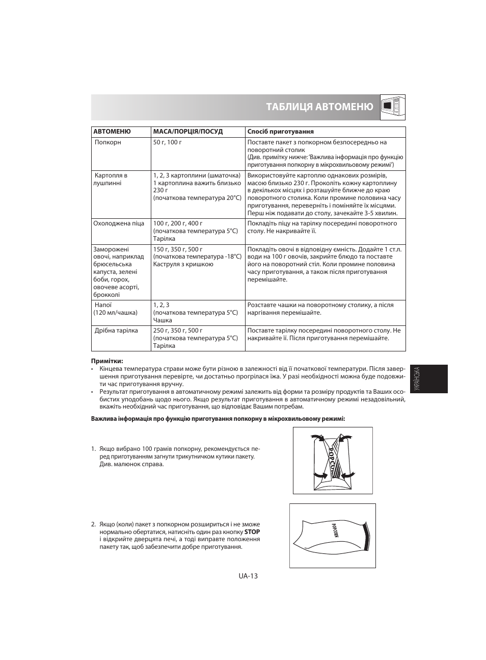 Таблиця автоменю | Sharp R-642WE User Manual | Page 127 / 226