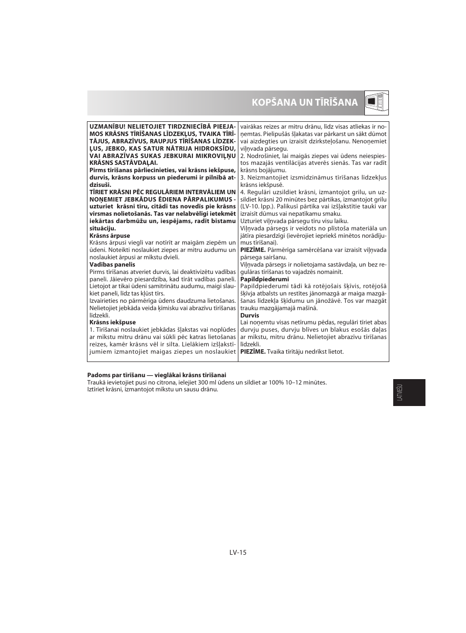 Kopšana un tīrīšana | Sharp R-642WE User Manual | Page 145 / 226