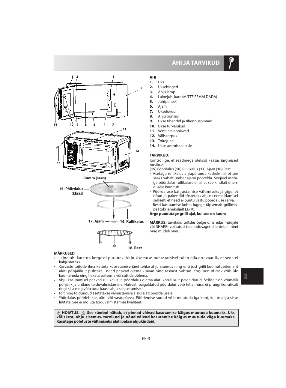 Ahi ja tarvikud | Sharp R-642WE User Manual | Page 165 / 226