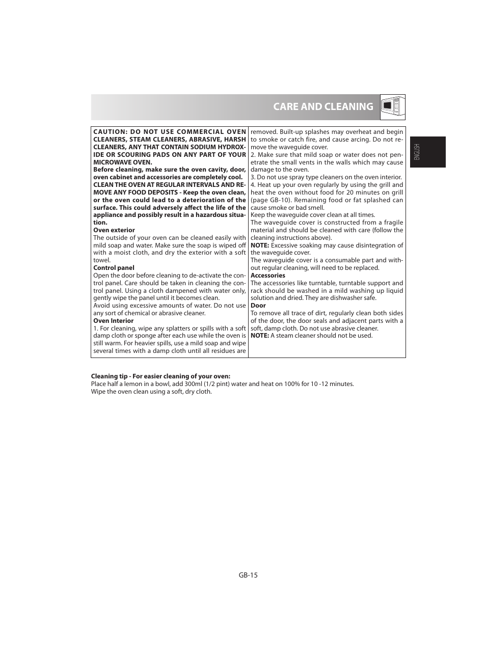 Care and cleaning | Sharp R-642WE User Manual | Page 17 / 226