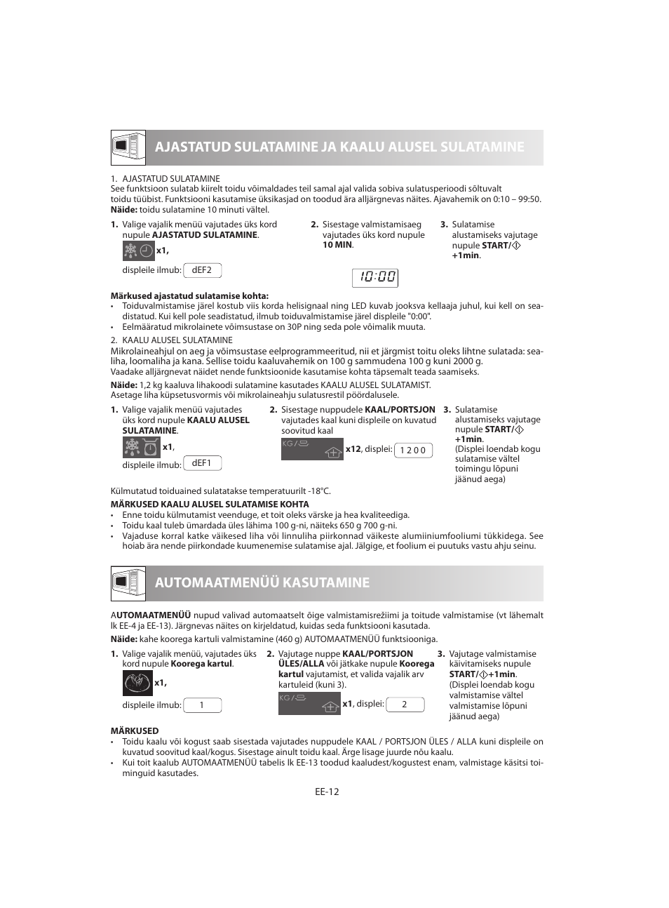 Ajastatud sulatamine ja kaalu alusel sulatamine, Automaatmenüü kasutamine | Sharp R-642WE User Manual | Page 174 / 226