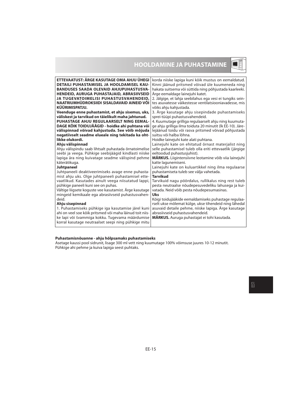 Hooldamine ja puhastamine | Sharp R-642WE User Manual | Page 177 / 226