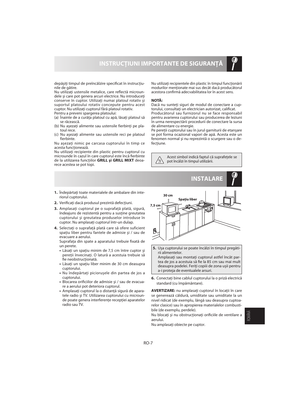 Instalare instrucţiuni importante de siguranţă | Sharp R-642WE User Manual | Page 201 / 226