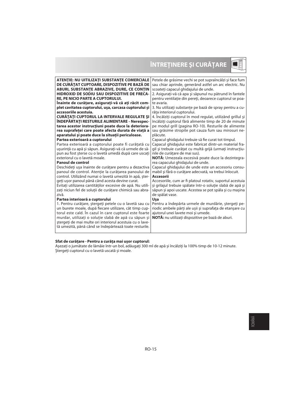 Întreţinere şi curăţare | Sharp R-642WE User Manual | Page 209 / 226