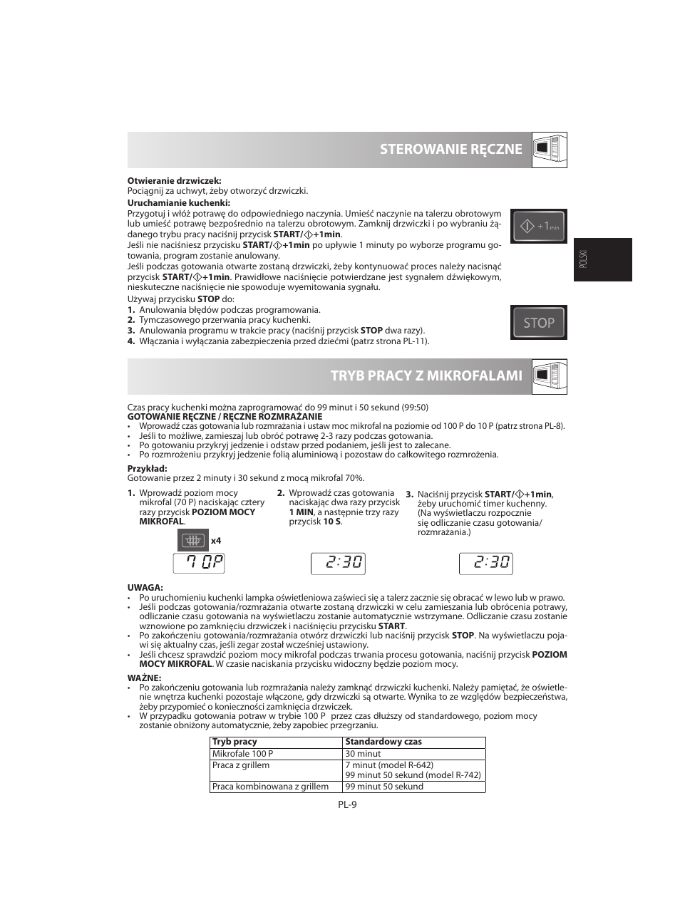 Tryb pracy z mikrofalami sterowanie ręczne | Sharp R-642WE User Manual | Page 27 / 226