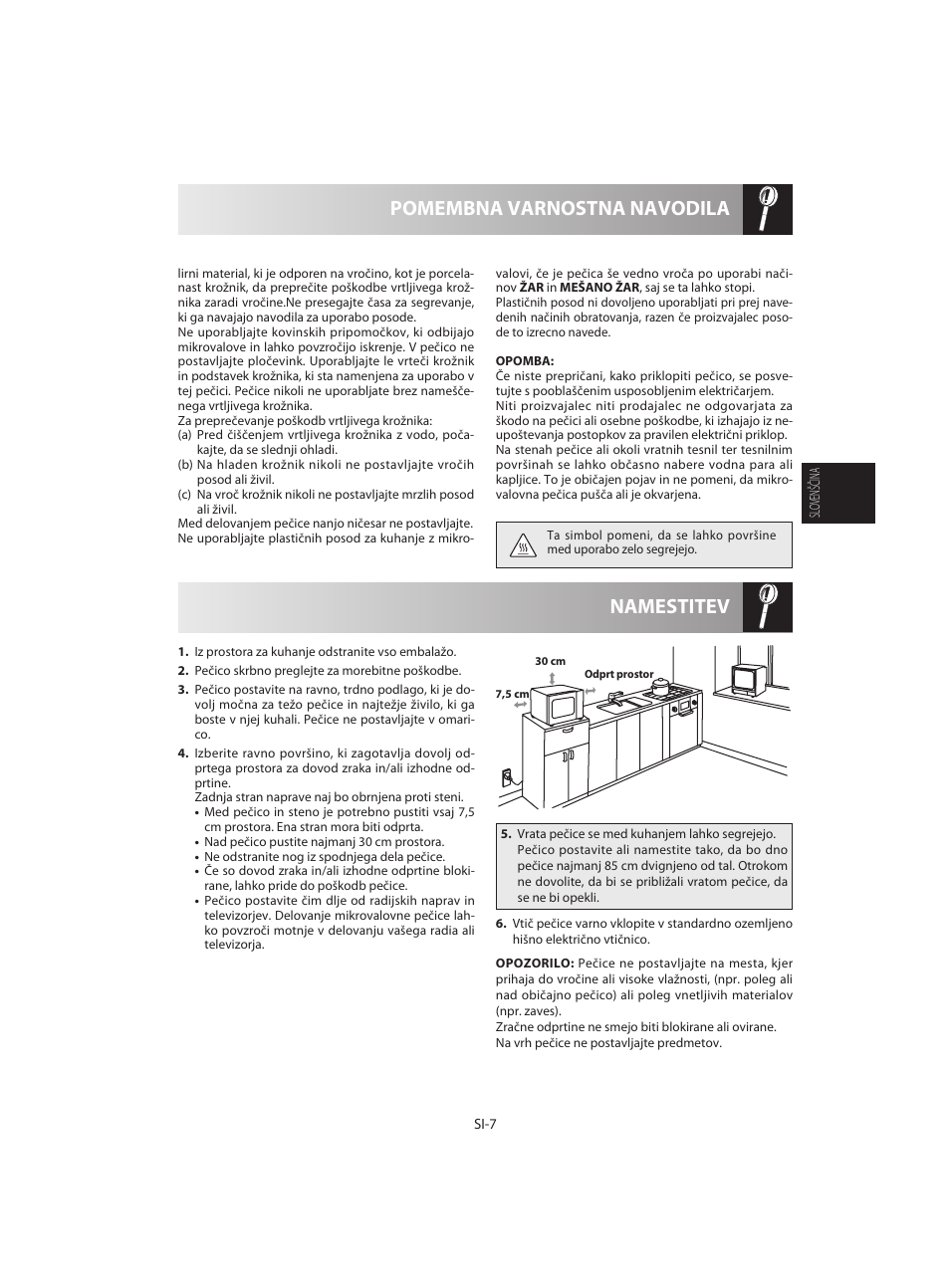 Namestitev pomembna varnostna navodila | Sharp R-642WE User Manual | Page 57 / 226