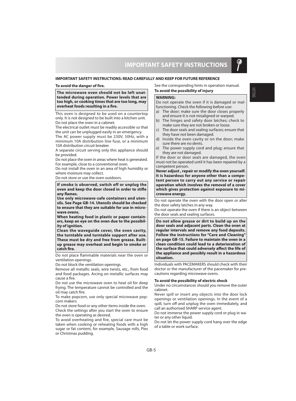 Important safety instructions | Sharp R-642WE User Manual | Page 7 / 226