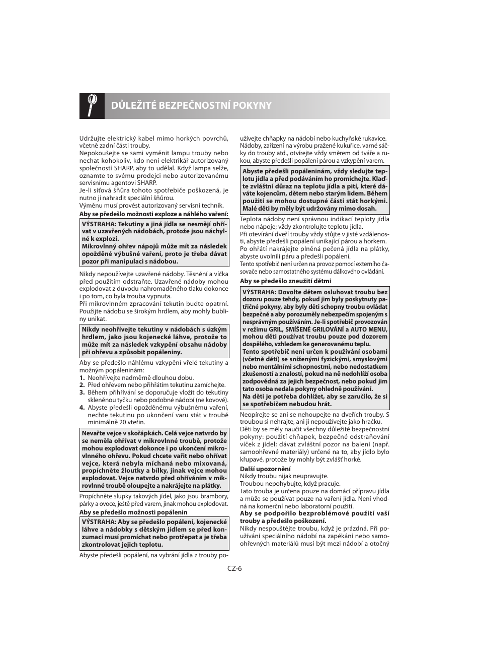 Důležité bezpečnostní pokyny | Sharp R-642WE User Manual | Page 72 / 226