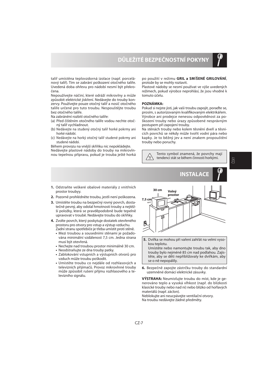 Instalace důležité bezpečnostní pokyny | Sharp R-642WE User Manual | Page 73 / 226