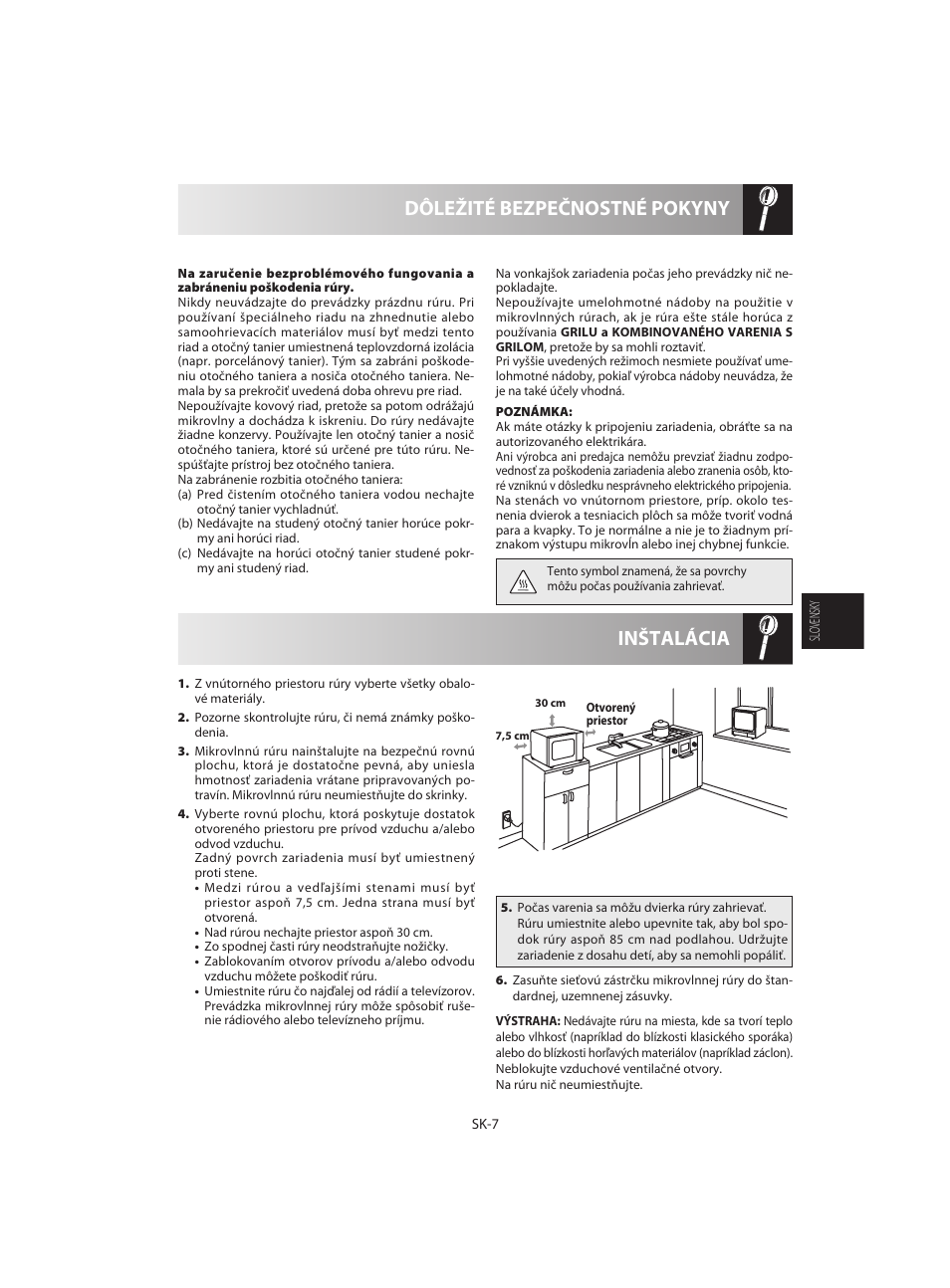 Inštalácia dôležité bezpečnostné pokyny | Sharp R-642WE User Manual | Page 89 / 226