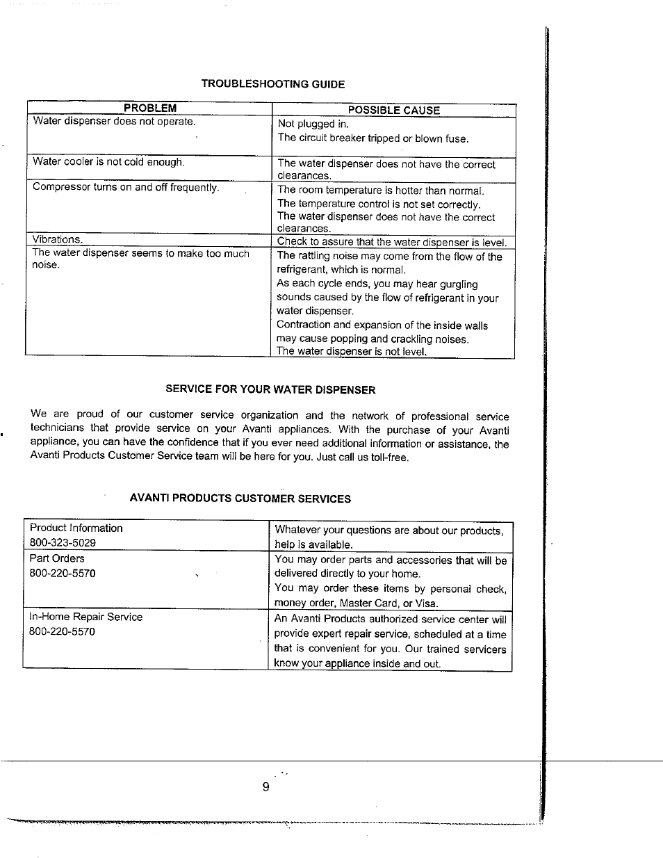 Service for your water dispenser | Avanti WD31 User Manual | Page 11 / 15