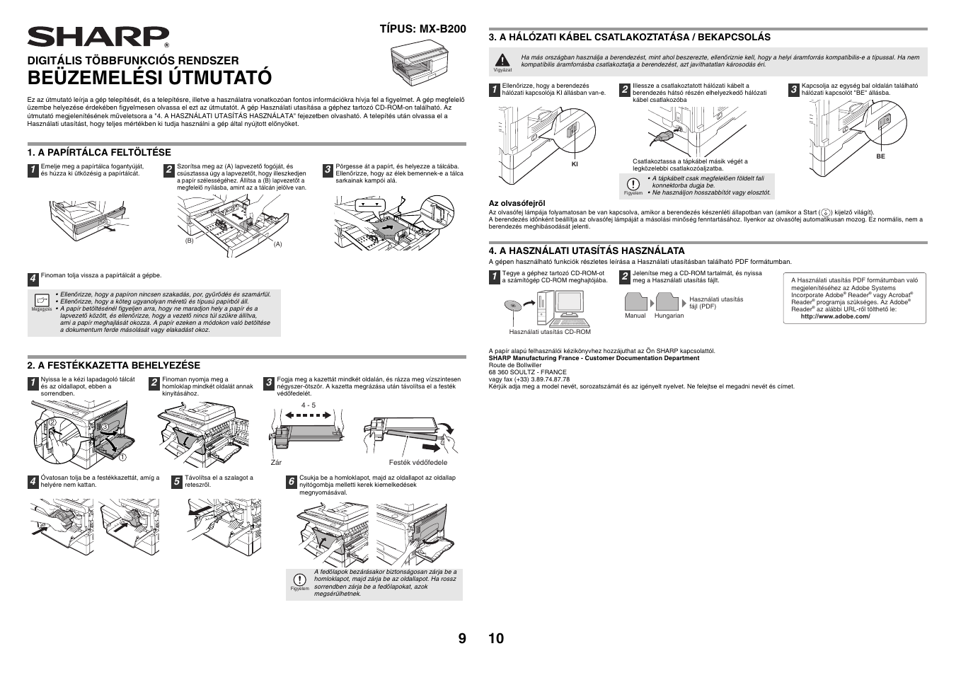 Beüzemelési útmutató, Digitális többfunkciós rendszer, Típus: mx-b200 | Sharp MX-B200 User Manual | Page 11 / 40