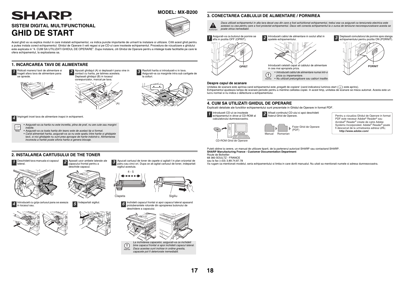 Ghid de start, Sistem digital multifunctional, Model: mx-b200 | Sharp MX-B200 User Manual | Page 19 / 40