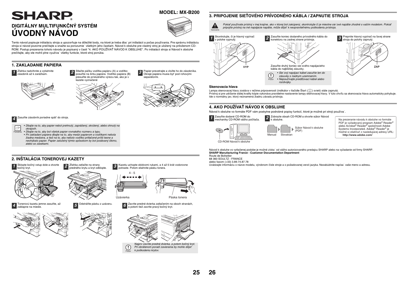 Úvodný návod, Digitálny multifunk čný systém, Model: mx-b200 | Sharp MX-B200 User Manual | Page 27 / 40